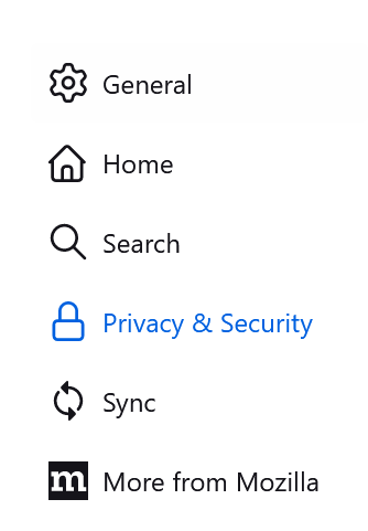 The Privacy and Security section in Firefox settings
