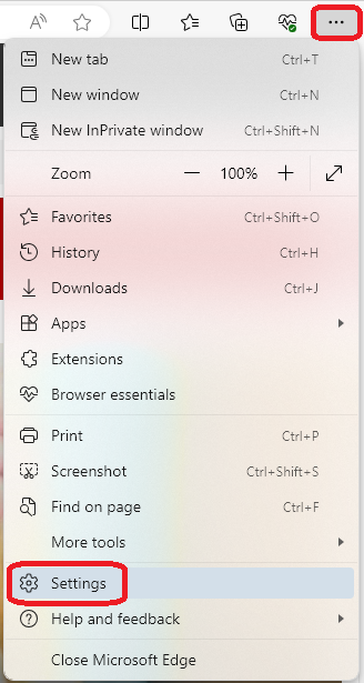 The three-dot menu in Microsoft Edge
