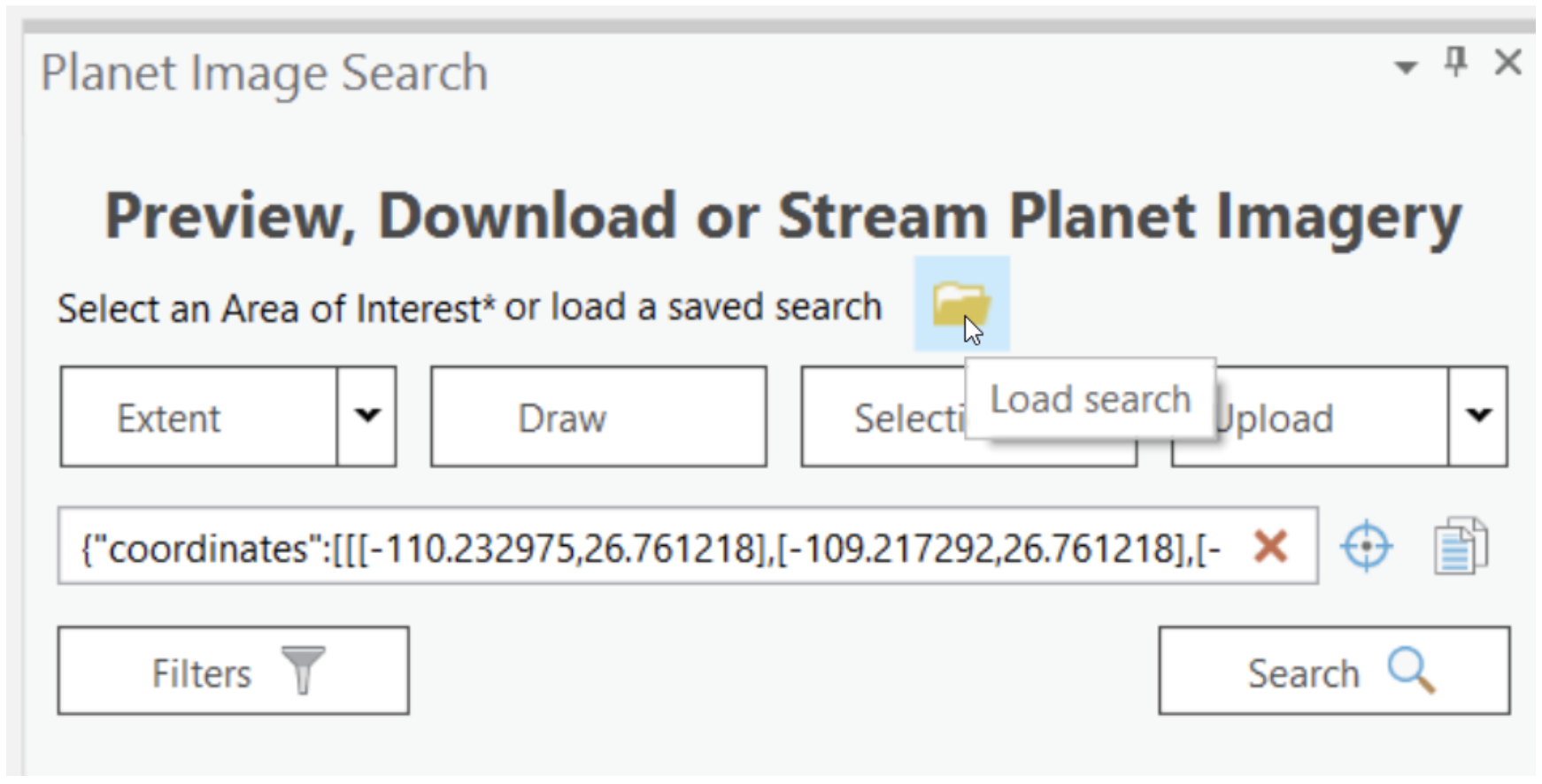The Load a saved search option at the top of the search pane