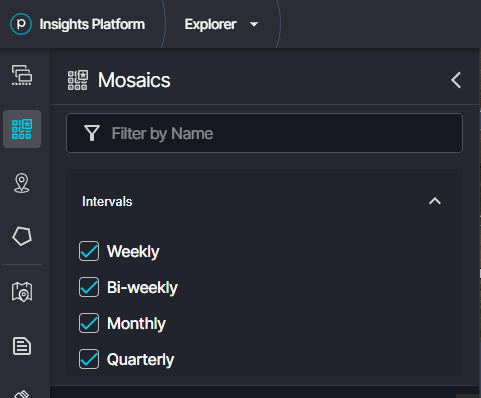 The Mosaics tab in the Planet Explorer sidebar menu