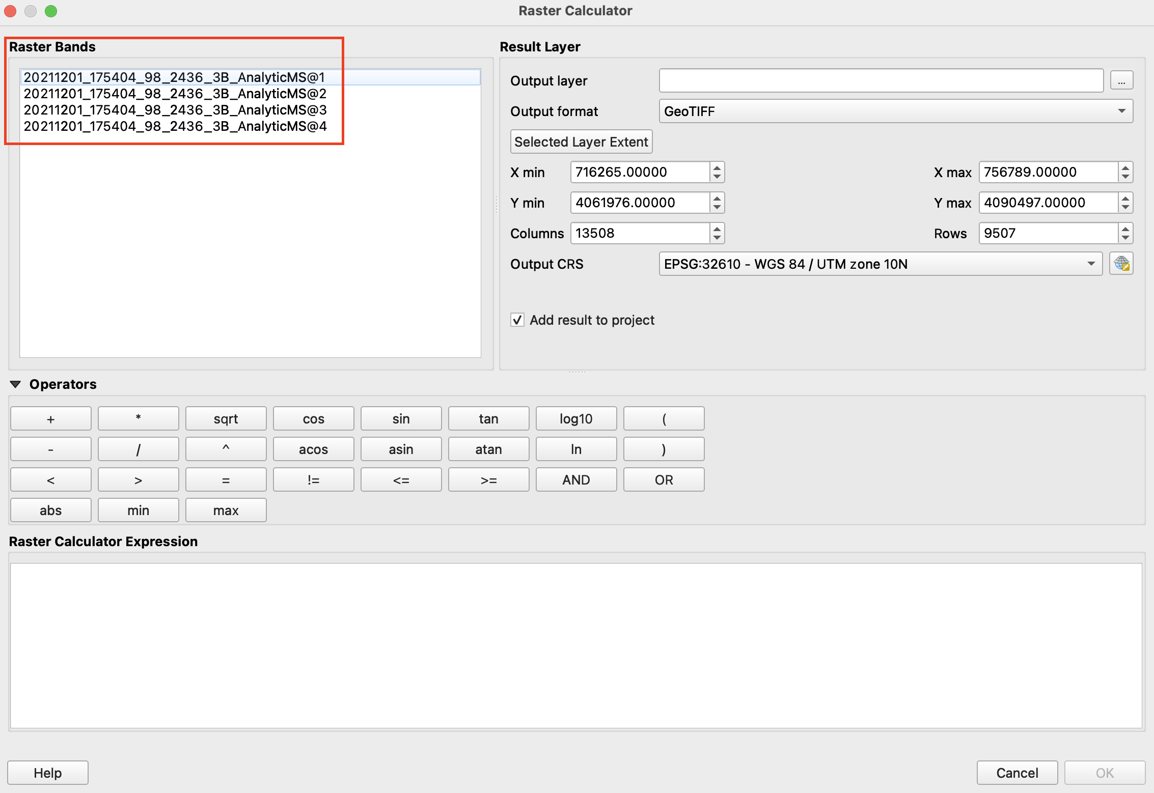 Raster band names in the Raster Calculator
