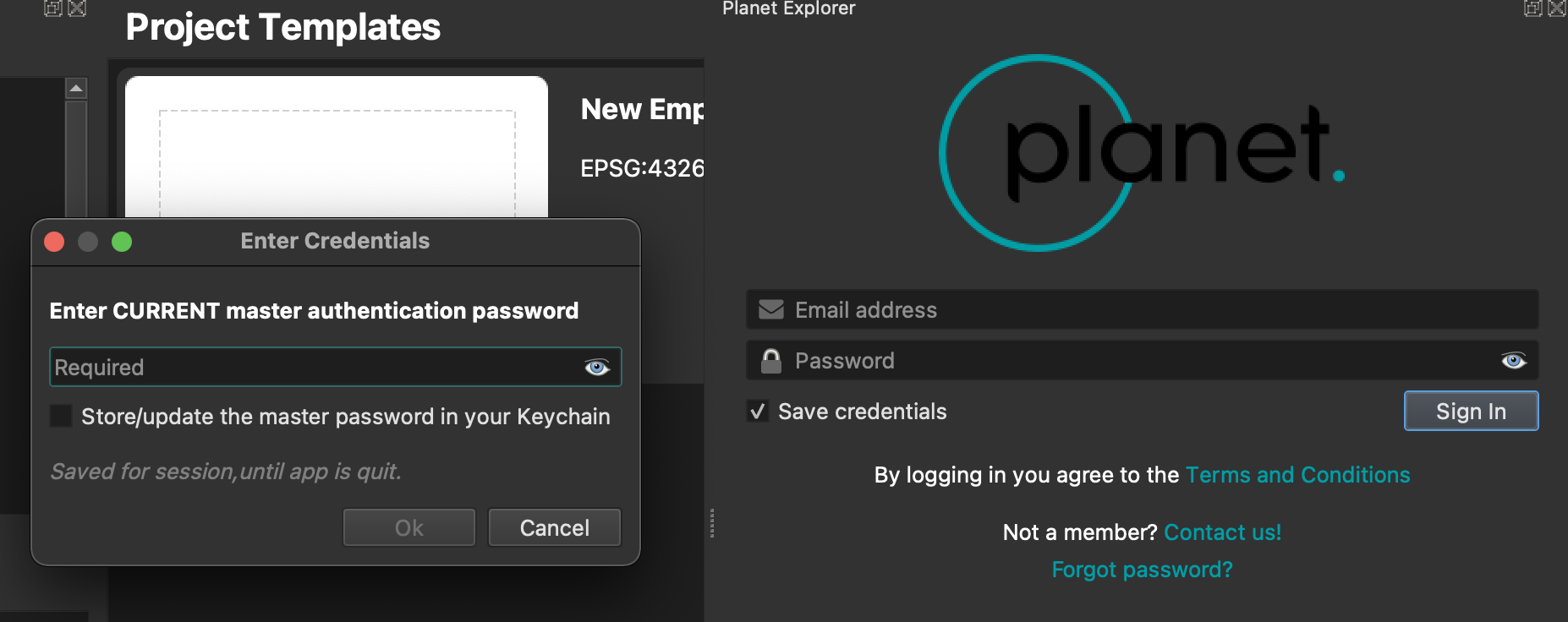 The QGIS Master Authentication credentials pop-up