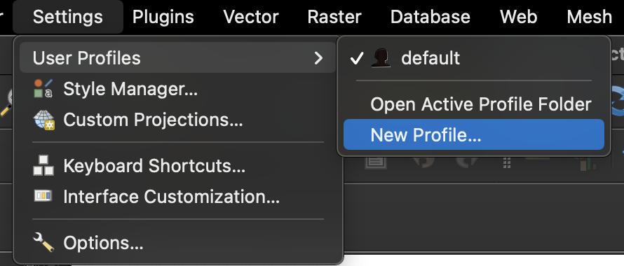 Creating a new user profile in QGIS